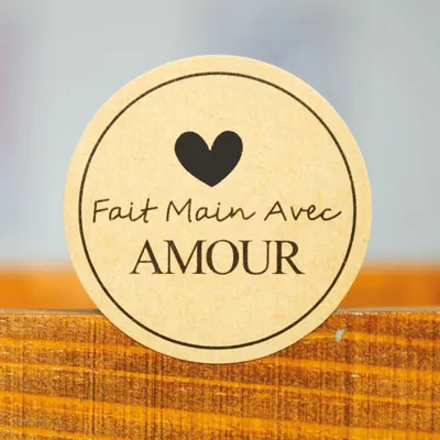 Étiquette adhésive Fait main avec AMOUR ø 35 mm - Paquet de 600 - Étiquettes cadeaux adhésives-2