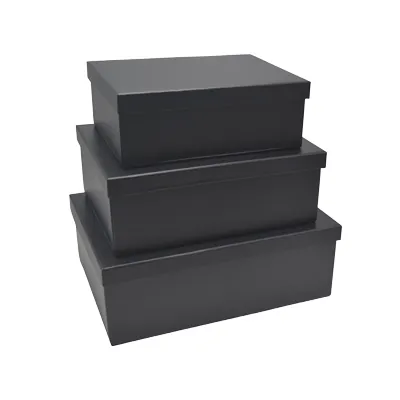 Boîte cadeau pliable à couvercle amovible noire 34x25x12 cm - Lot de 4 - Boites cadeaux carton pliables-4