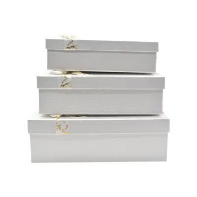Boîte cloche cadeau blanc texturé, couvercle nœud or – 23 x 17 x 6,5 cm – Paquet de 4 - Boites cloches-2