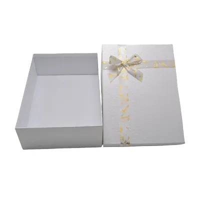 Boîte cloche blanc texturé nœud or – 26 x 19 x 8 cm – Paquet de 4 - Boites cloches-5
