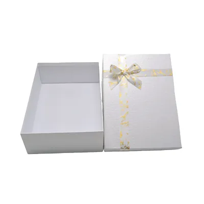 Boîte cloche blanche texturée nœud or 29 x 21 x 9,5 cm – Paquet de 4 - Boites cloches-6