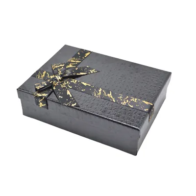 Boîtes cadeaux noires texturées 23x17x6,5cm – ruban or – Paquet de 4 - Boites cloches