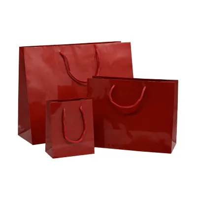 Sac pelliculé rouge framboise poignées cordelette 11 x 6,2 x 13,7 cm 157g – Paquet de 20 - Sacs pelliculés poignées cordelette-2