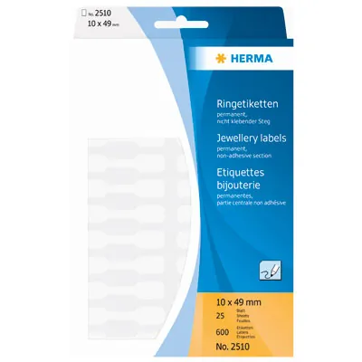 Étiquette bijouterie adhésive permanente 10 x 49 mm Herma 2510 - Blanc - Paquet de 600 - Étiquettes bijoux