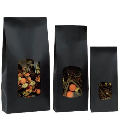 Sac SOS kraft noir avec fenêtre 250 ml 9 x 5 x 20,5 cm - Sachet SOS - Lot de 100 - Sacs SOS avec fenêtre-2