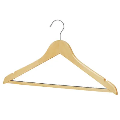 Cintre bois naturel avec barre antiglisse et encoches 44 cm - Cintre chemise - Cintre costume - Lot de 3 - Cintres bois