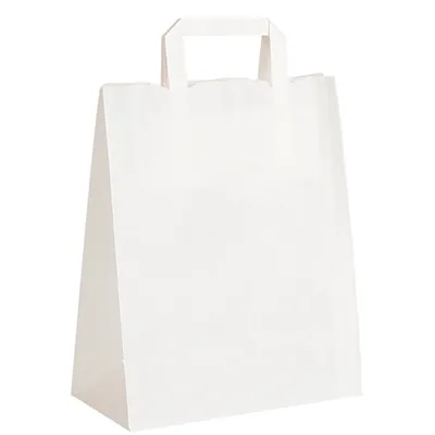 Sac kraft blanc poignées plates – 32 x 16 x 39 cm – Paquet de 50 - Sacs kraft blanc poignées plates