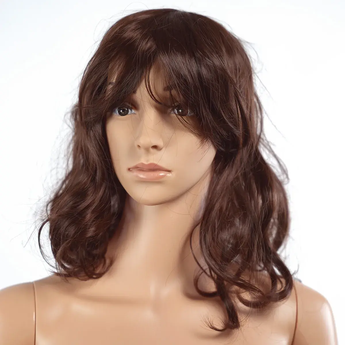 Perruque femme cheveux mi-longs ondulés avec frange - Perruques pour mannequins