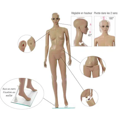 Mannequin femme sans perruque H 176 cm Plastique - Chair - Mannequins plastique sans perruque-13
