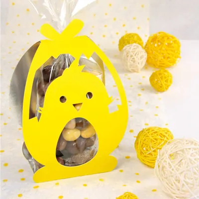 Façade carton poussin jaune pour sachet chocolat Pâques 12,5 x 20 cm - Emballage Pâques - Paquet de 50 - Sachets bonbon, Sachets confiserie-2