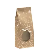 Sachet confiserie Noël kraft avec fenêtre Snow 9 x 5 x 20,5 cm 80g/m² - Sachet SOS Noël - Sachet bonbons Noël - Lot de 100 - Sachets chocolats Noël