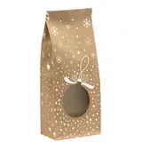 Sachet confiserie Noël kraft avec fenêtre Snow 10 x 5,5 x 28,5 cm 80g/m² - Sachet SOS Noël - Sachet bonbons Noël - Lot de 100 - Sachets chocolats Noël