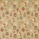Papier cadeau Oriane kraft brun décor Noël rouge 70 cm x 50 m 60 g/m² - le rouleau - Papiers cadeaux Noël