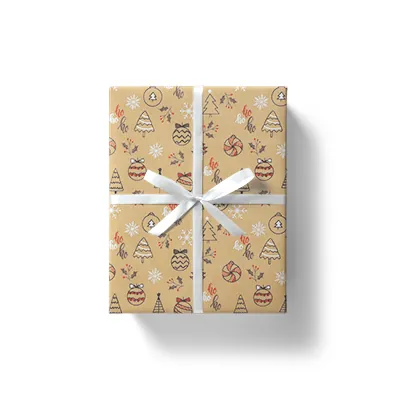Papier cadeau Oriane kraft brun décor Noël rouge 70 cm x 50 m 60 g/m² - le rouleau - Papiers cadeaux kraft à motifs-4