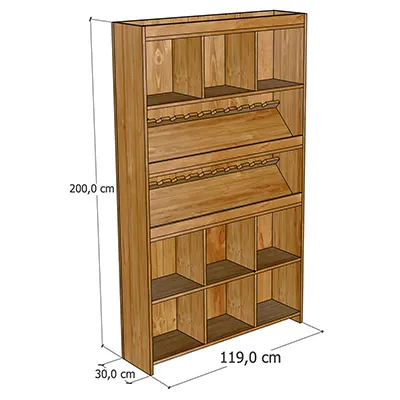 Étagère à vin bois massif 9 cases + 2 tablettes 119 x 30 x 200 cm - Meuble caviste - Ligne Authentique-2