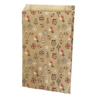 Pochette cadeau Noël Oriane 2 18 + 6 x H 35 cm - Pochette cadeau papier - Lot de 150 - Pochettes cadeaux à motifs