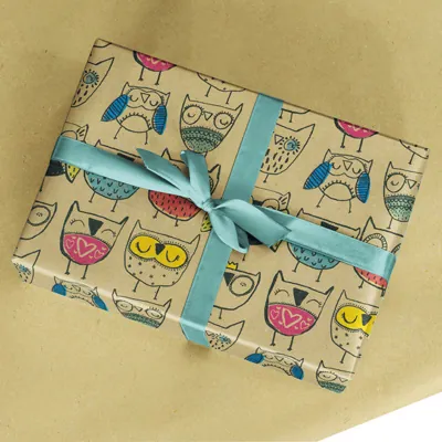Papier cadeau Hibou kraft brun recyclé 70 cm x 50 m 65 g/m² – le rouleau - Papiers cadeaux enfants-2