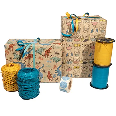 Papier cadeau Hibou kraft brun recyclé 70 cm x 50 m 65 g/m² – le rouleau - Papiers cadeaux enfants-3