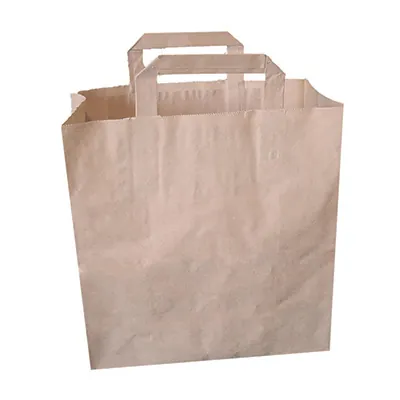 Sac papier kraft brun poignées plates 26 x 20 x 26 cm - Sac traiteur - Lot de 250 - Sacs traiteur