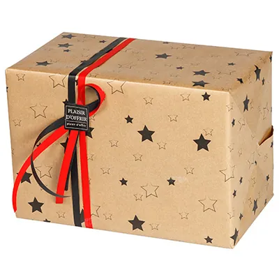 Papier cadeau kraft brun étoiles noires 70 cm x 100 m 60 g/m² - le rouleau - Papiers cadeaux kraft à motifs-3