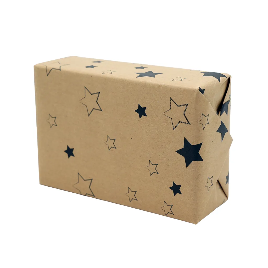 Papier cadeau kraft brun étoiles noires 70 cm x 100 m 60 g/m² - le rouleau - Papiers cadeaux kraft à motifs-5