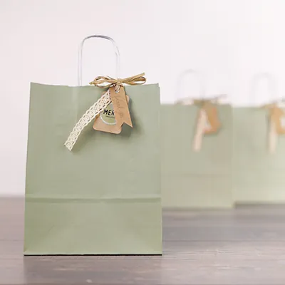 Sacs kraft vert tilleul à poignées torsadées 19+8x23,5cm 90g/m² (x50) - Sacs kraft couleur poignées torsadées-3