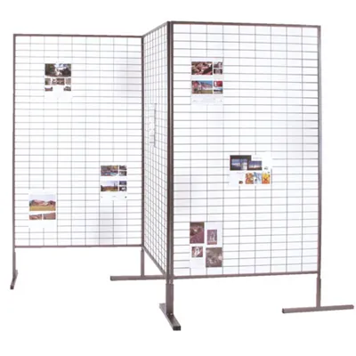 Grille d'exposition sur pied 100 x 187,5 cm Métal - Présentoir grille - Gris Martelé - Présentoirs grilles-3