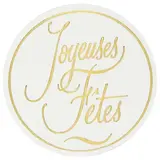 Étiquettes cadeaux adhésives Joyeuses Fêtes ø 32 mm Blanc / Or - Boîte de 500  - Étiquettes Noël