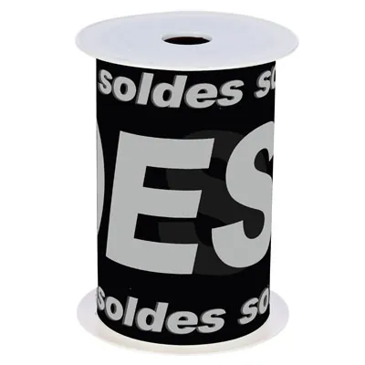 Banderole Soldes 15 cm x 10 m noir/argent plastique - Affichage Soldes - Banderoles soldes et déstockage