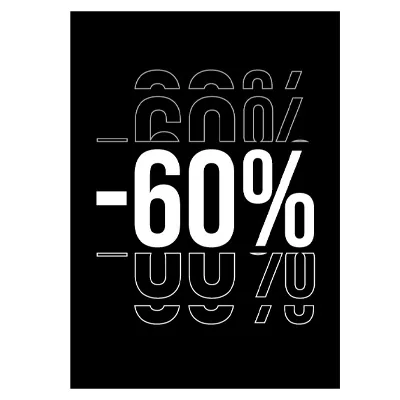 Etiquette -60% à trou 50 x 70 mm - Etiquettes Soldes - Paquet de 100 - Etiquettes soldes