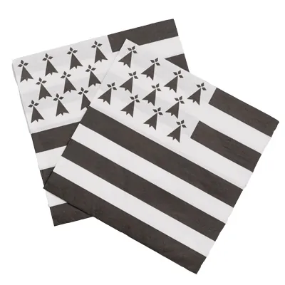 Serviette papier ouate Drapeau Breton Gwenn Ha Du 2 plis 40 x 40 cm - Serviette jetable - Serviette de table papier - Paquet de 50 - Serviettes jetables, Serviettes cocktails-2