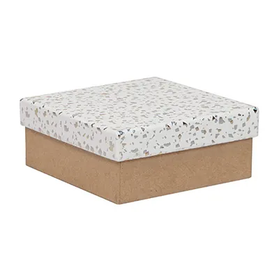 Boîtes cadeaux Terrazzo à couvercle amovible - blanc / brun - 12 x 12 x H15 cm - Boites cloches