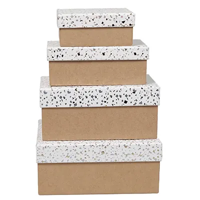 Boîtes cadeaux Terrazzo à couvercle amovible - blanc / brun - 20 x 20 x H 8,5 cm - Boites cloches-2