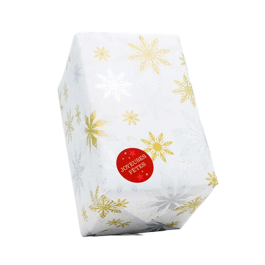 Papier cadeau flocons or/argent 70 cm x 50 m 80 g/m² papier couché - Papier cadeaux couchés à motifs-4