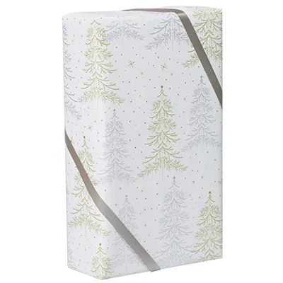 Papier cadeau Arbre de Noël Sapins or/argent/blanc 80 g/m² 70 cm x 50 m papier couché  - Papier cadeaux couchés à motifs-3