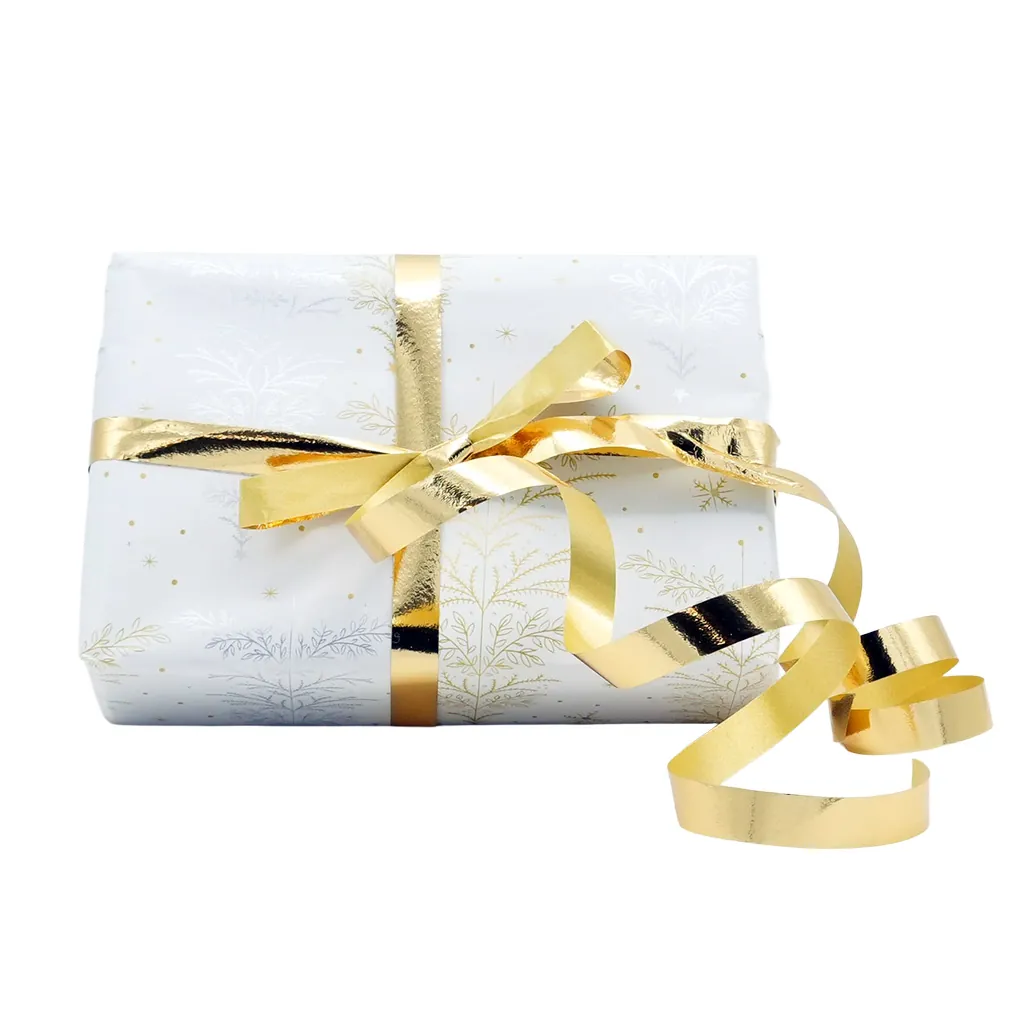 Papier cadeau Arbre de Noël Sapins or/argent/blanc 80 g/m² 70 cm x 50 m papier couché  - Papier cadeaux couchés à motifs-4