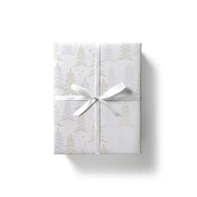 Papier cadeau Arbre de Noël Sapins or/argent/blanc 80 g/m² 70 cm x 50 m papier couché  - Papier cadeaux couchés à motifs-5