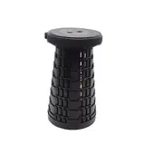 Tabouret télescopique pliant noir plastique Ø25cm H45cm, coussin intégré