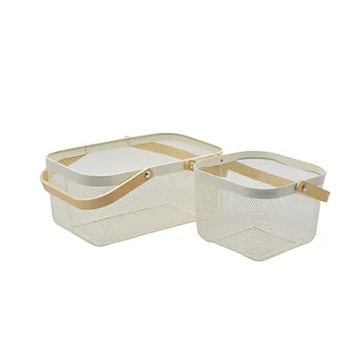 Panier libre-service métal blanc avec poignées bois 13 litres - Paniers magasin-3