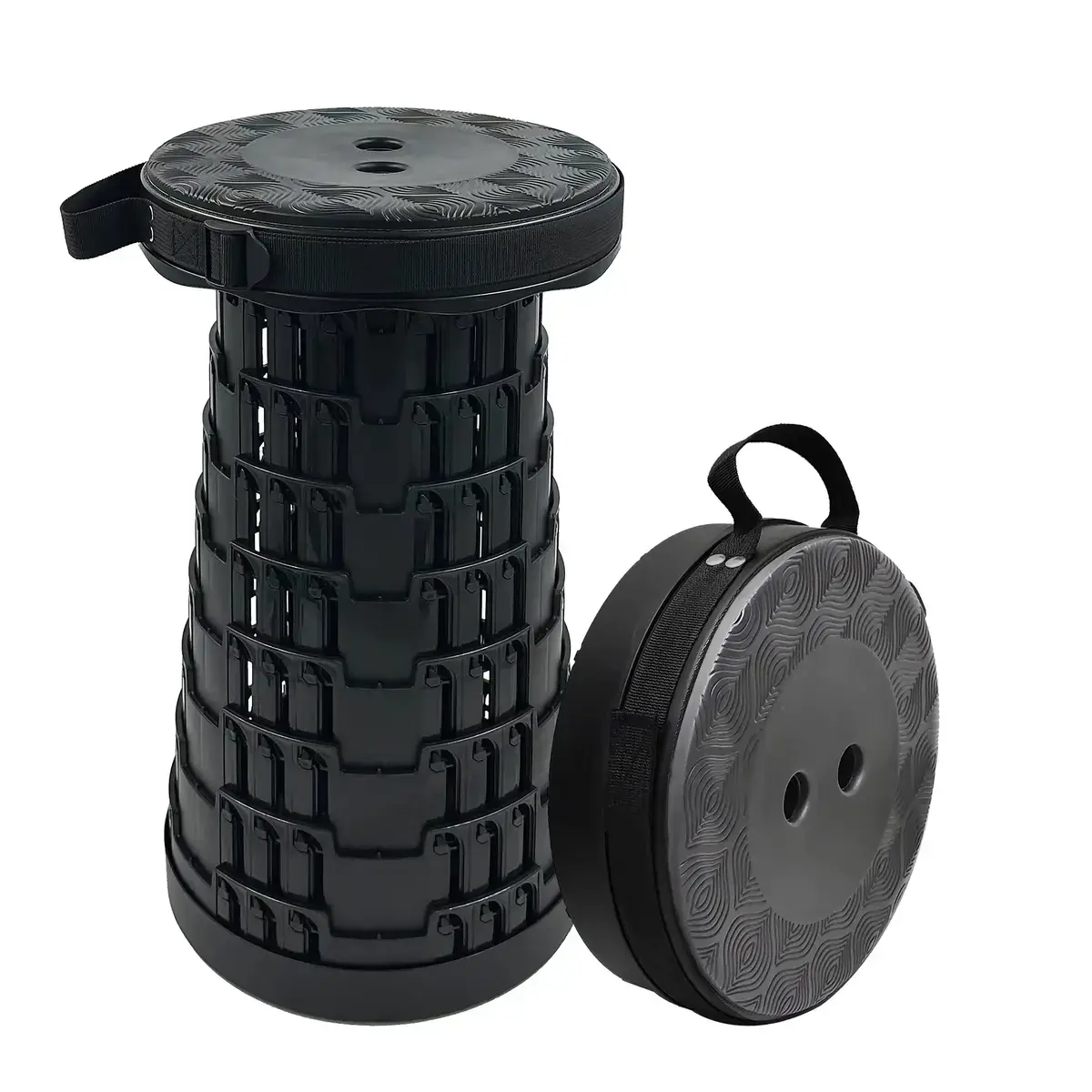 Tabouret télescopique pliant noir plastique Ø25cm H45cm, coussin intégré - Tabourets marchepieds-4