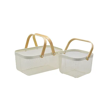 Panier libre-service métal blanc avec poignées bois 8 litres - Paniers magasin-2