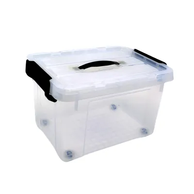 Bac de rangement plastique 16L + couvercle et roulettes, translucide, 38 x 28 x 23 cm - Bacs de rangement-2