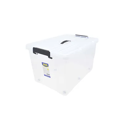 Bac de rangement plastique avec couvercle et roulettes - 65L - translucide - 59x42,5x35cm - Bacs de rangement-2