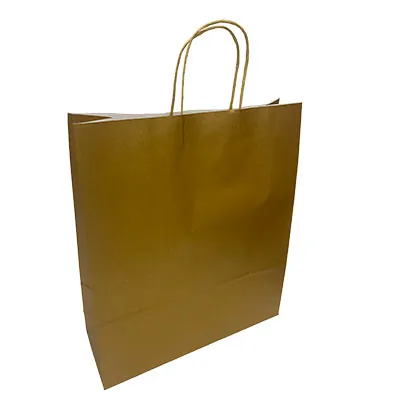 Sacs kraft Or poignées torsadées - 36 + 12 x H 41 cm - Paquet de 50 - Sacs kraft métallisés poignées torsadées