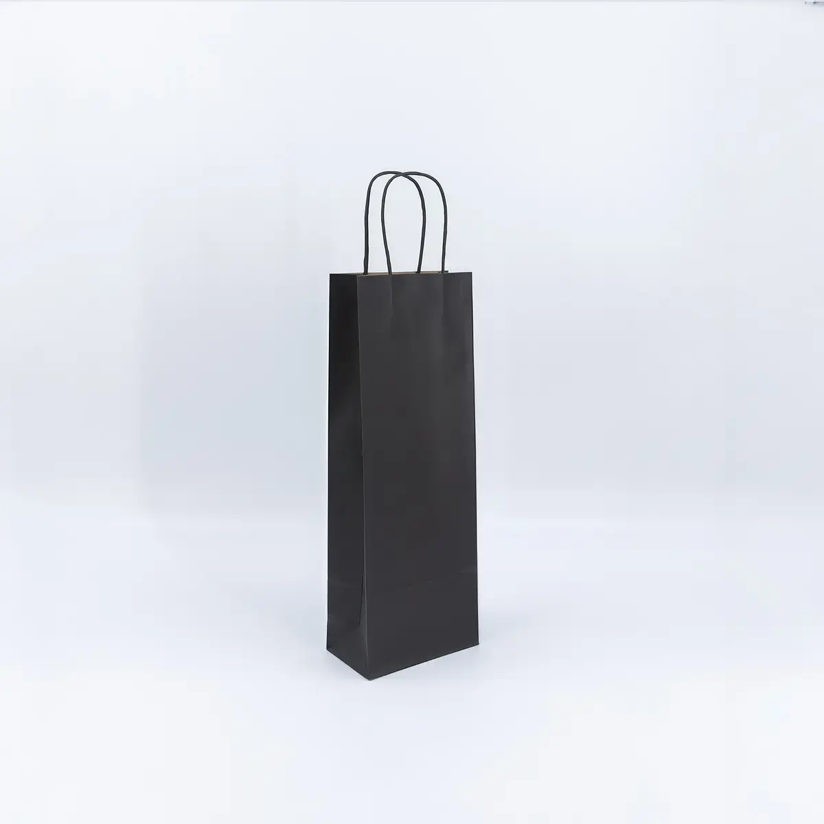 Sac 1 bouteille noir poignées torsadées 14 x 8 x 39 cm, paquet de 50 - Sacs pour bouteilles de vin