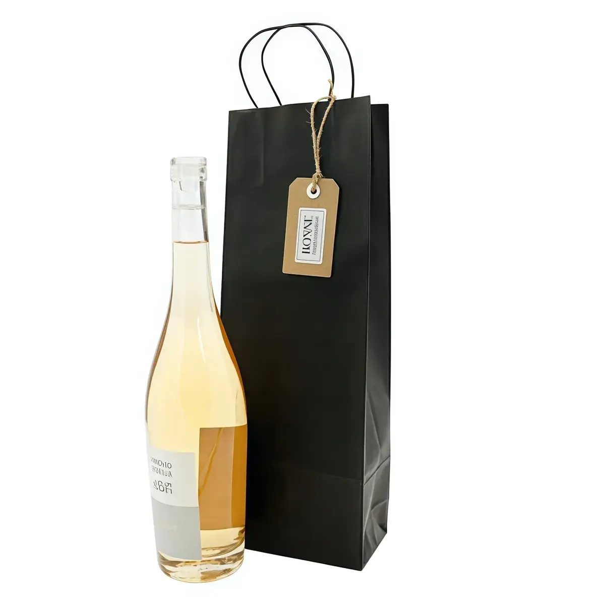 Sac 1 bouteille noir poignées torsadées 14 x 8 x 39 cm, paquet de 50 - Sacs pour bouteilles de vin-2