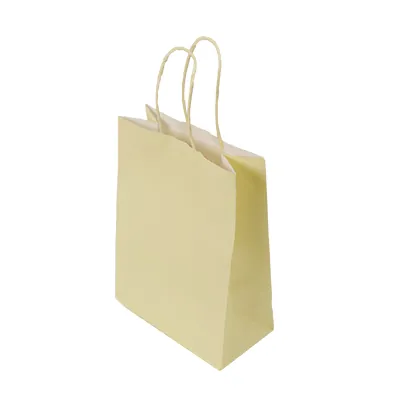 Sacs kraft jaune pastel à poignées torsadées 16+8x22cm 120g/m² (x50) - Sacs kraft couleur poignées torsadées-2