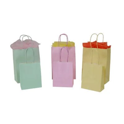 Sacs kraft rose pastel à poignées torsadées 16+8x22cm 120g/m² (x50) - Sacs kraft couleur poignées torsadées-2
