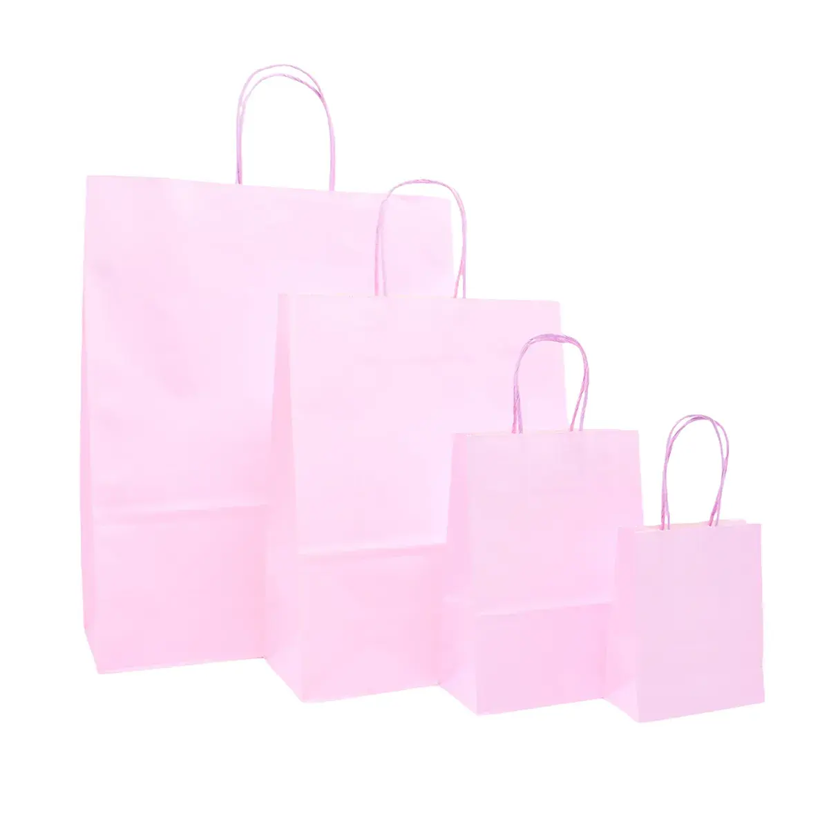 Sacs kraft rose pastel à poignées torsadées 16+8x22cm 120g/m² (x50) - Sacs kraft couleur poignées torsadées-3