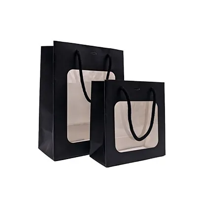 Sacs pelliculés noir mat avec fenêtre - 18 + 8 x 19 cm - Sacs pelliculés poignées cordelette-3